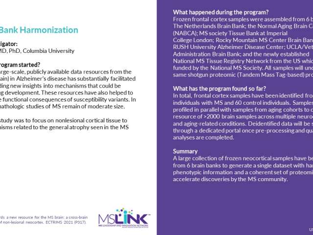 MS Brain Bank Harmonization Study Description